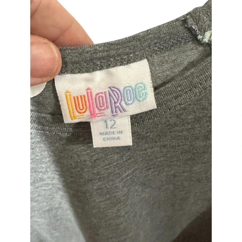 LuLaRoe Kids‎ Size 12 Baseball Tee Grey Geometric Print Raglan 3/4 Sleeve Shirt